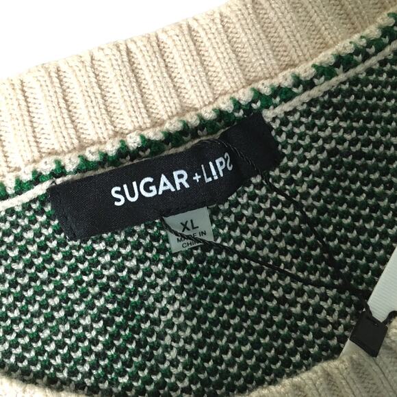 Sugar + Lips Sweater Cropped Crewneck Camo Green NEW Women's XL Knit Casual Top - Picture 2 of 10